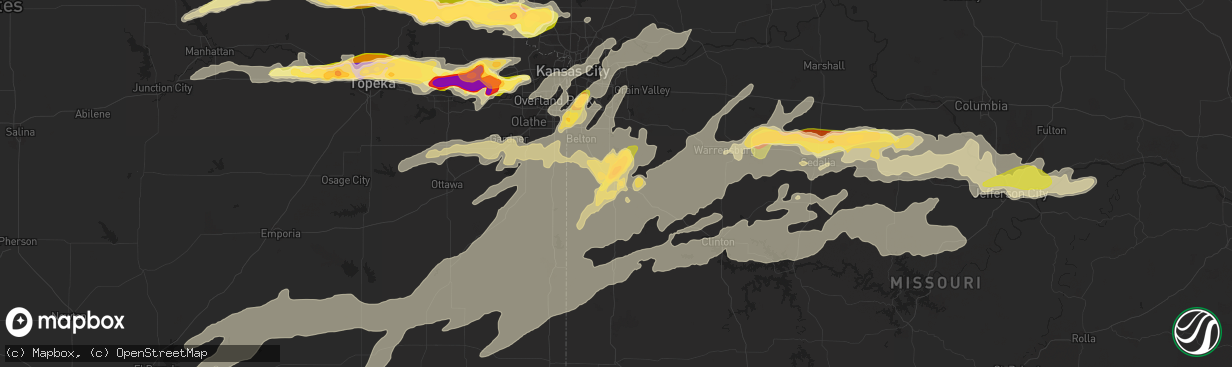 Hail map in Harrisonville, MO on October 1, 2014