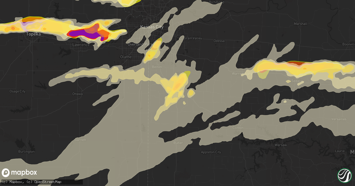 Hail map in Harrisonville, MO on October 1, 2014