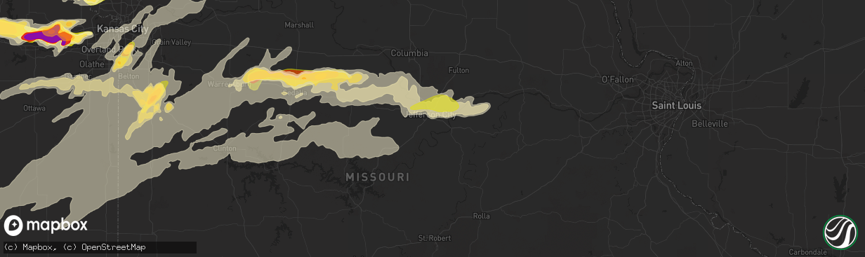 Hail map in Jefferson City, MO on October 1, 2014