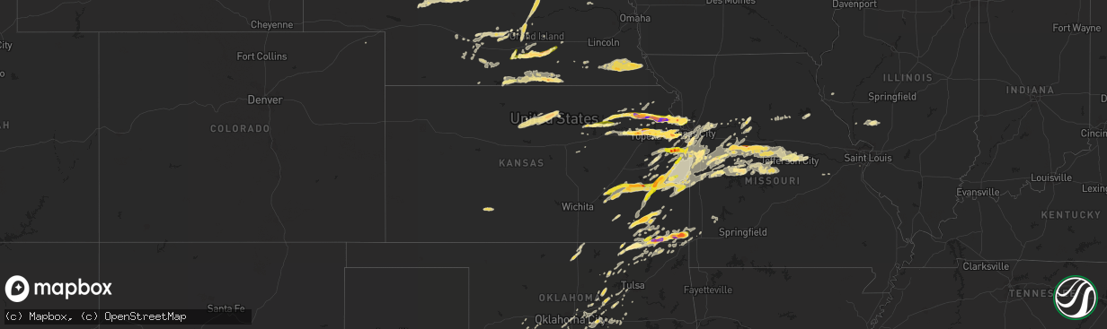 Hail map in Kansas on October 1, 2014