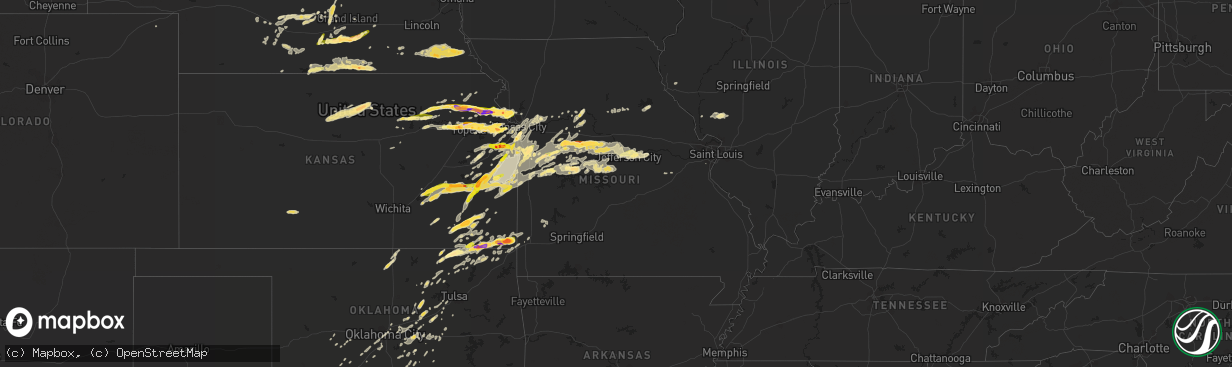 Hail map in Missouri on October 1, 2014