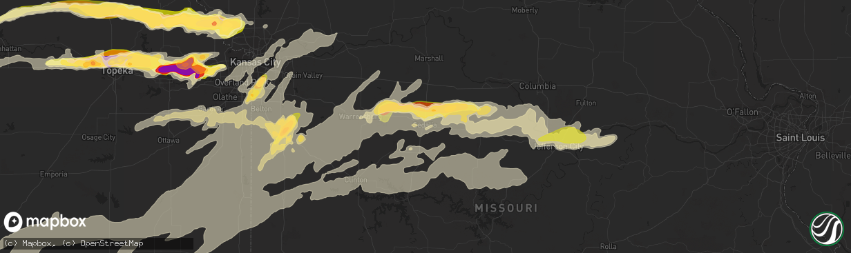 Hail map in Sedalia, MO on October 1, 2014