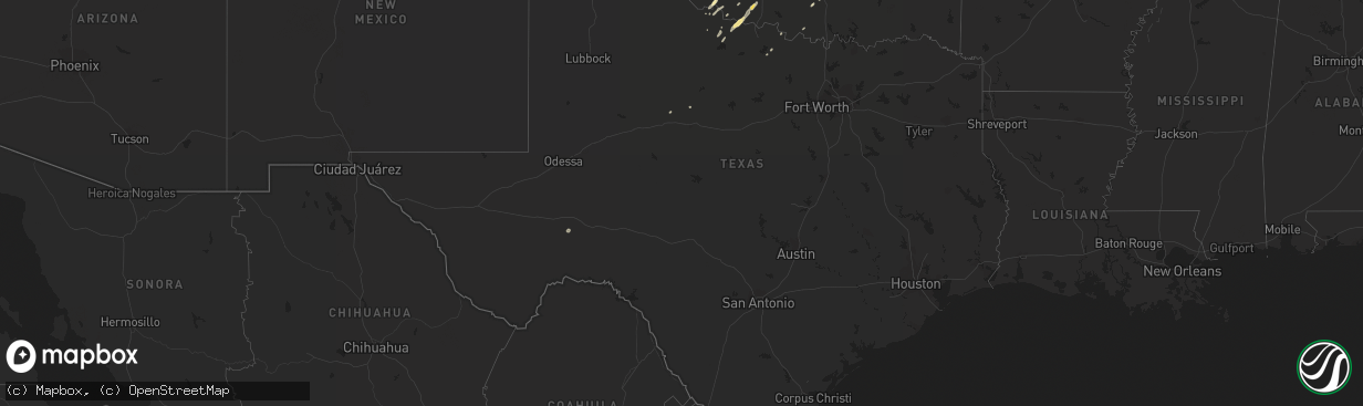 Hail map in Texas on October 1, 2014