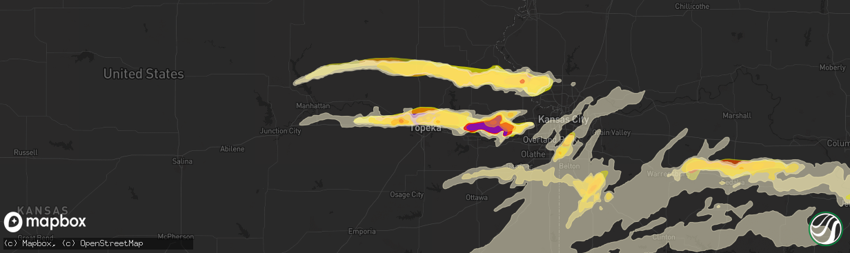 Hail map in Topeka, KS on October 1, 2014