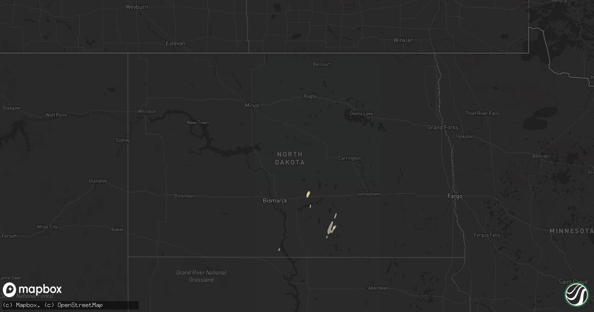 Hail map in North Dakota on October 1, 2017