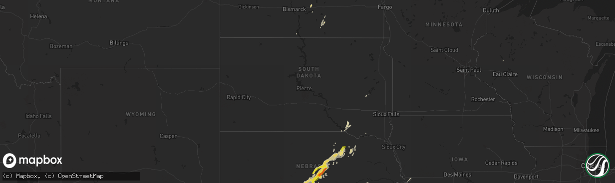 Hail map in South Dakota on October 1, 2017