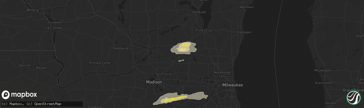 Hail map in Beaver Dam, WI on October 1, 2019