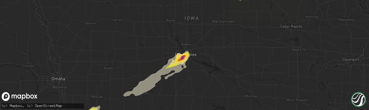 Hail map in Des Moines, IA on October 1, 2019