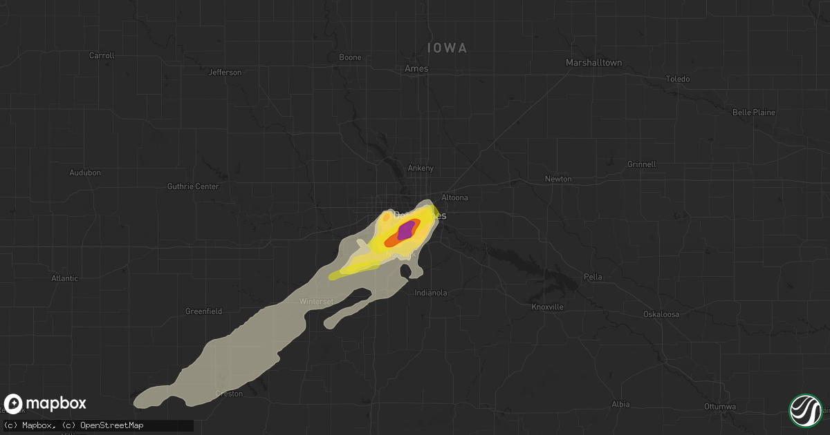 Hail map in Des Moines, IA on October 1, 2019