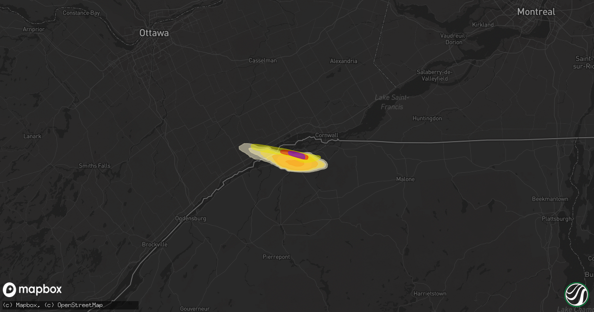 Hail map in Massena, NY on October 1, 2019
