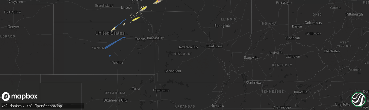 Hail map in Missouri on October 1, 2019