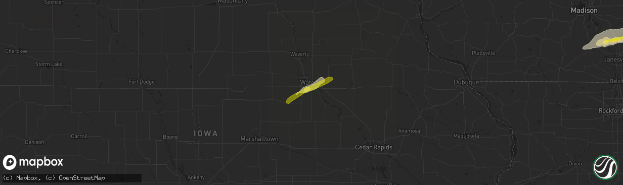 Hail map in Waterloo, IA on October 1, 2019