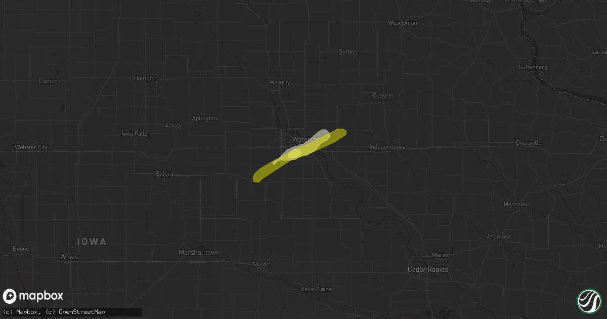 Hail map in Waterloo, IA on October 1, 2019