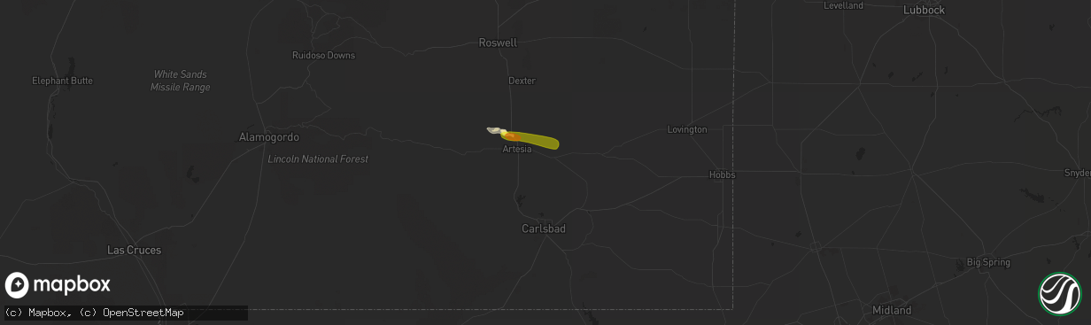 Hail map in Artesia, NM on October 1, 2021