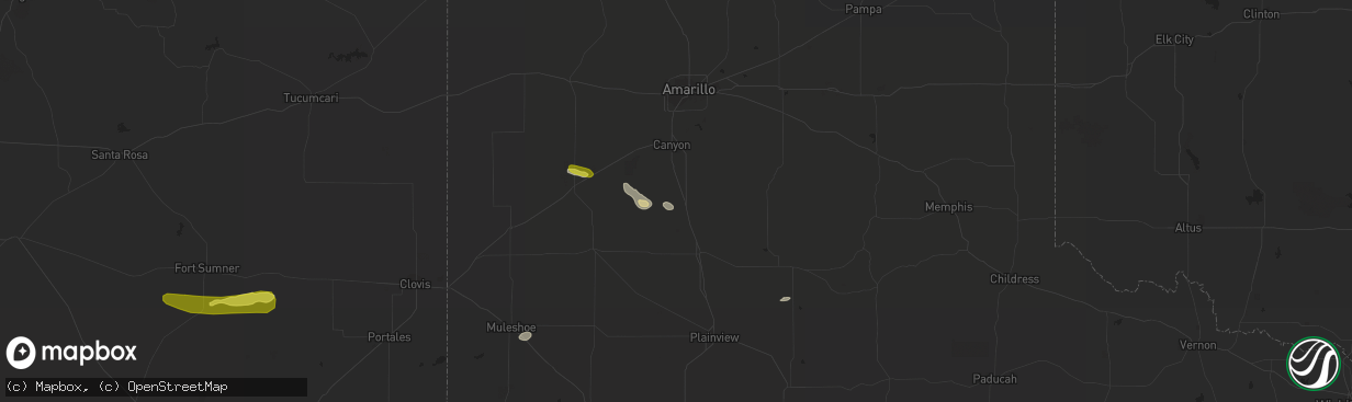 Hail map in Happy, TX on October 1, 2021