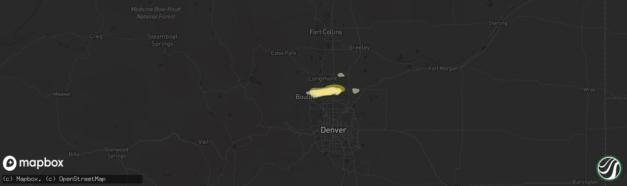 Hail map in Boulder, CO on October 1, 2022