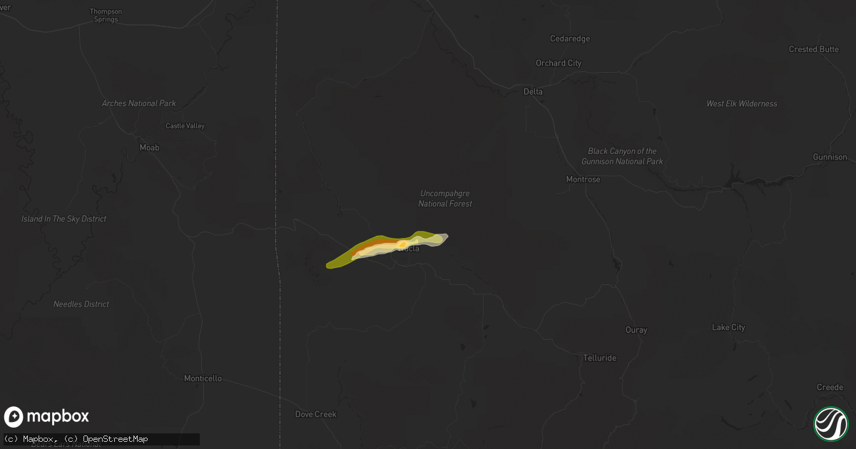 Hail map in Nucla, CO on October 1, 2022