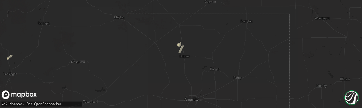 Hail map in Dumas, TX on October 1, 2023