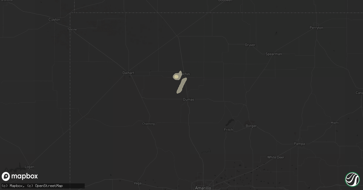 Hail map in Dumas, TX on October 1, 2023
