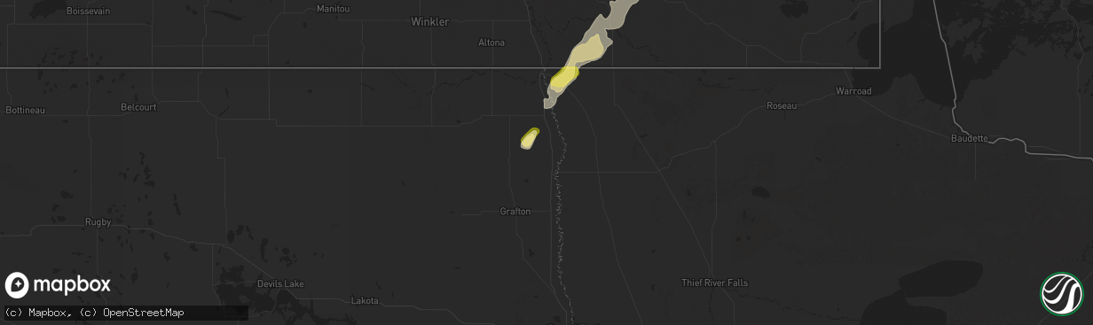 Hail map in Drayton, ND on October 1, 2025