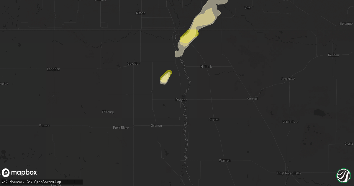 Hail map in Drayton, ND on October 1, 2025