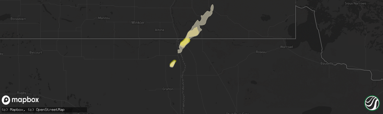 Hail map in Hallock, MN on October 1, 2025