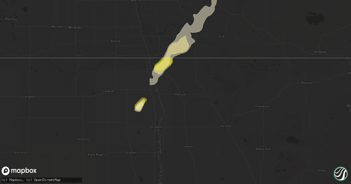Hail map in Hallock, MN on October 1, 2025
