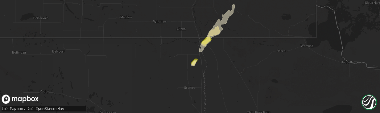 Hail map in Hamilton, ND on October 1, 2025