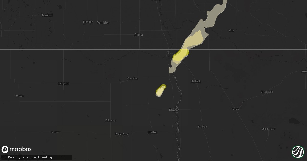 Hail map in Hamilton, ND on October 1, 2025