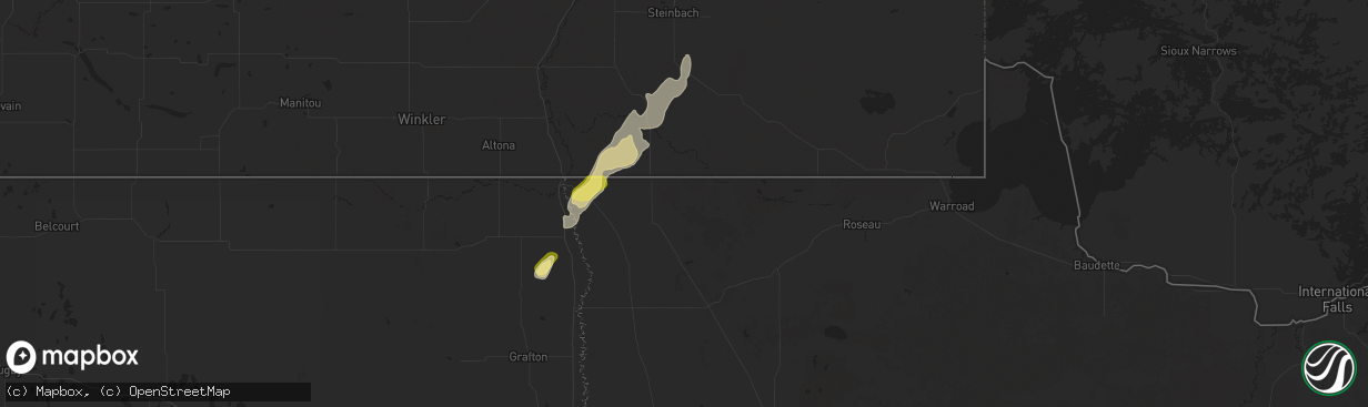 Hail map in Lancaster, MN on October 1, 2025