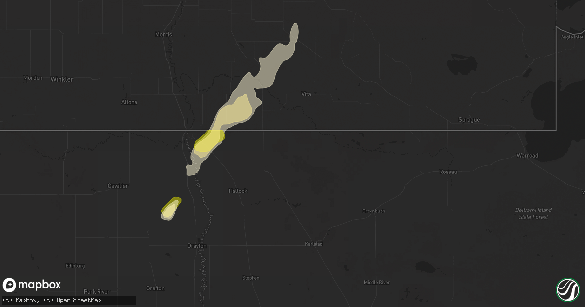 Hail map in Lancaster, MN on October 1, 2025