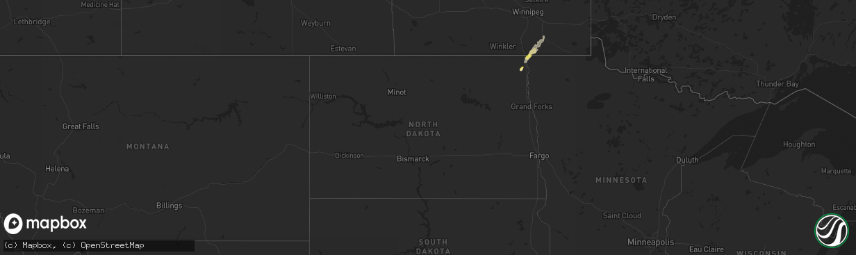 Hail map in North Dakota on October 1, 2025