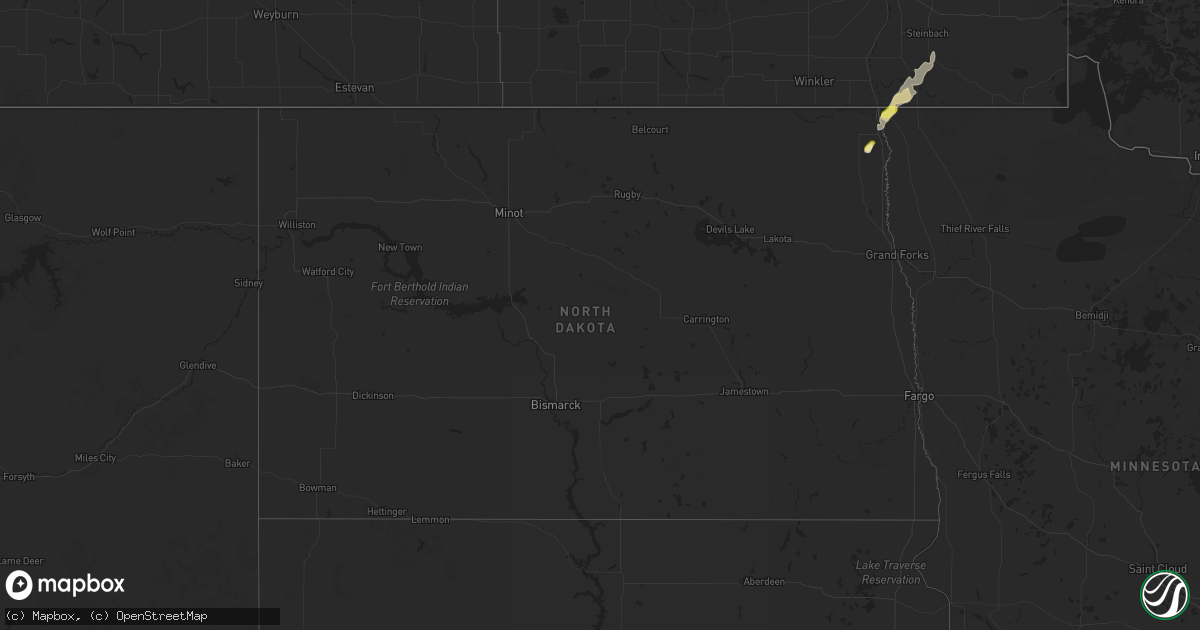 Hail map in North Dakota on October 1, 2025
