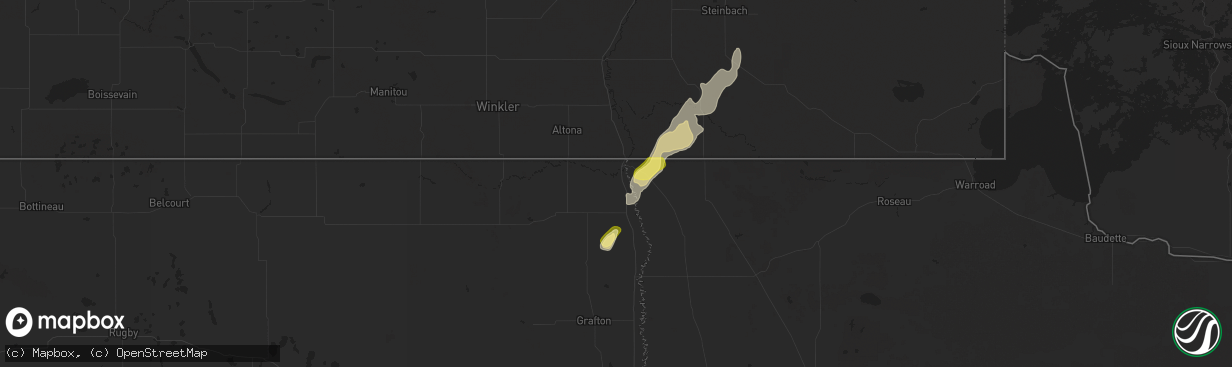Hail map in Pembina, ND on October 1, 2025
