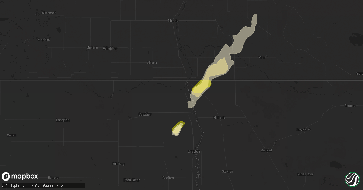 Hail map in Pembina, ND on October 1, 2025