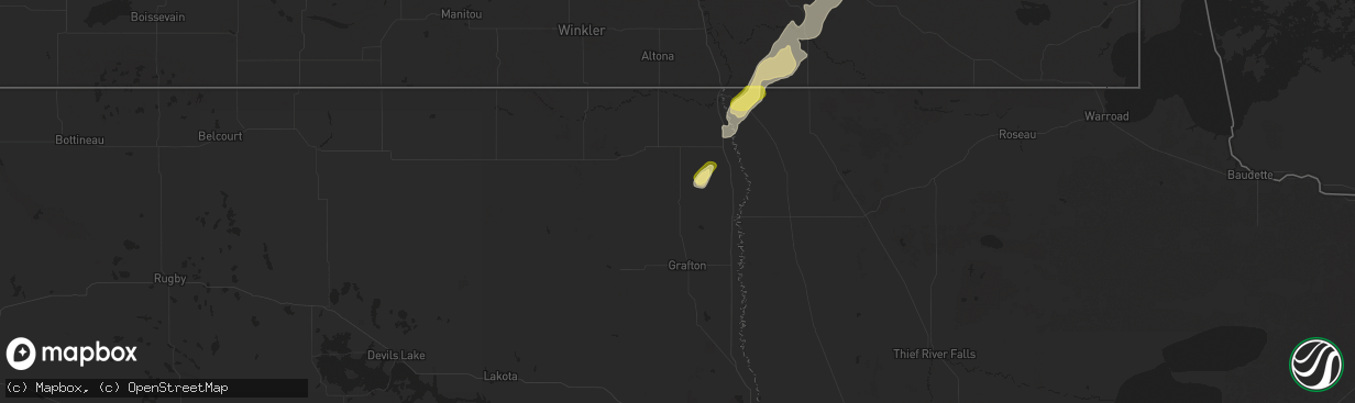 Hail map in Saint Thomas, ND on October 1, 2025