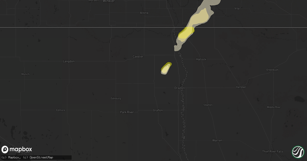 Hail map in Saint Thomas, ND on October 1, 2025