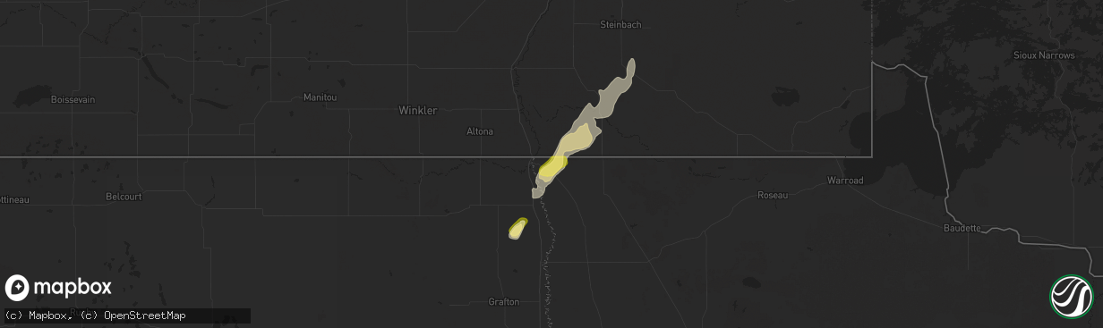 Hail map in Saint Vincent, MN on October 1, 2025