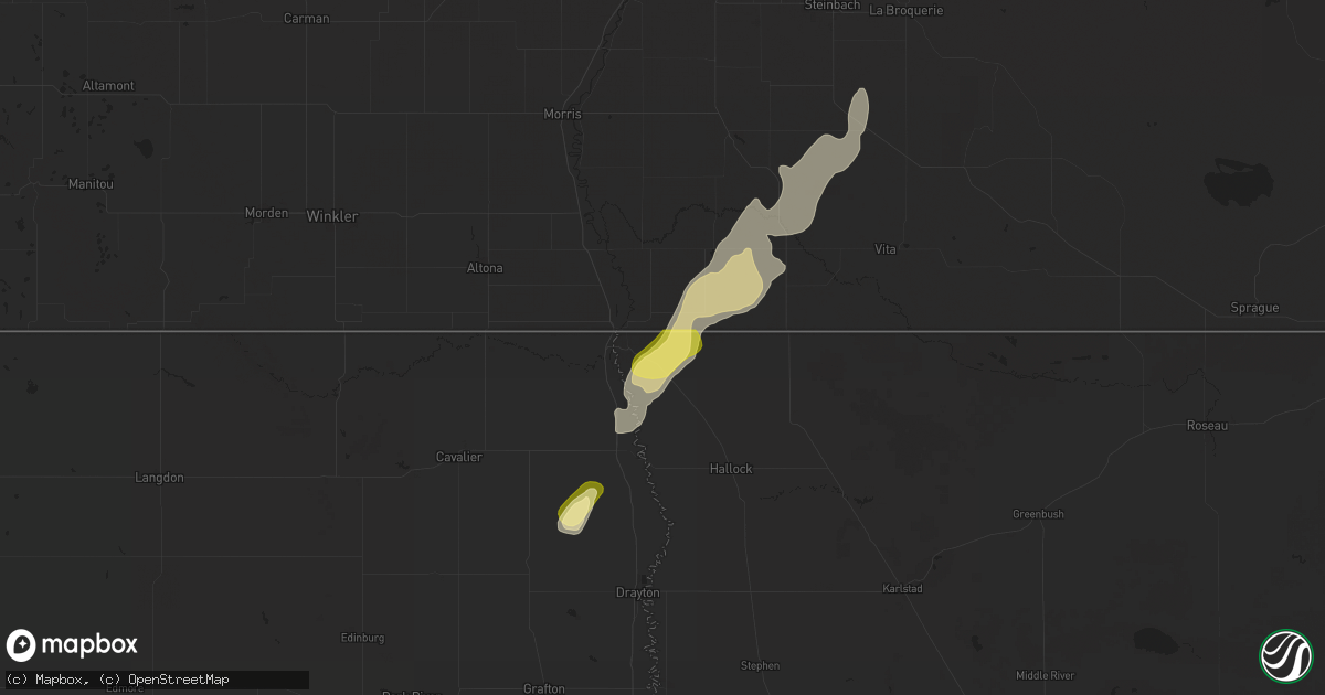 Hail map in Saint Vincent, MN on October 1, 2025