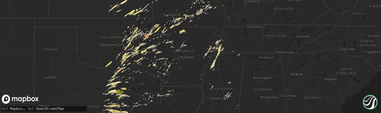 Hail map in Arkansas on October 2, 2014