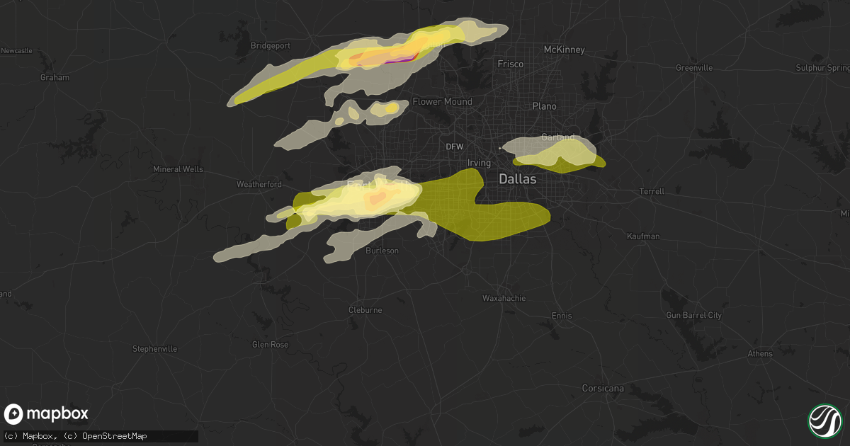 Hail map in Arlington, TX on October 2, 2014