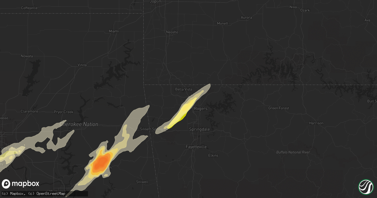 Hail map in Bentonville, AR on October 2, 2014