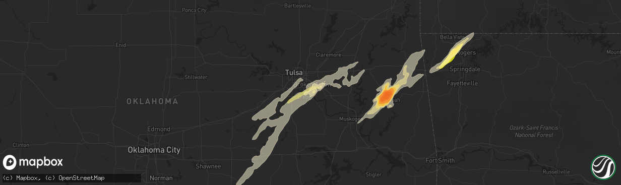 Hail map in Broken Arrow, OK on October 2, 2014