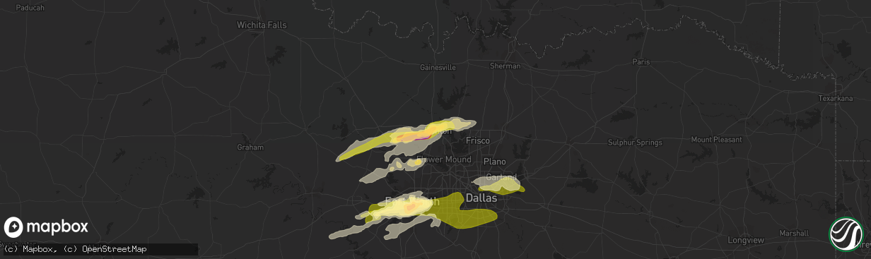 Hail map in Denton, TX on October 2, 2014