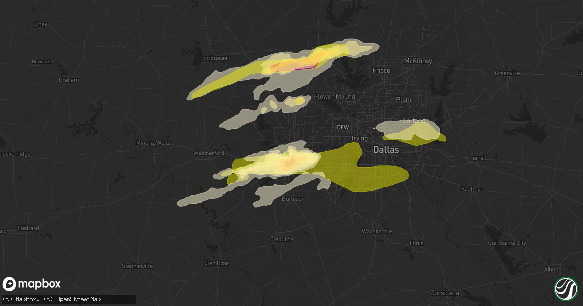 Hail map in Fort Worth, TX on October 2, 2014