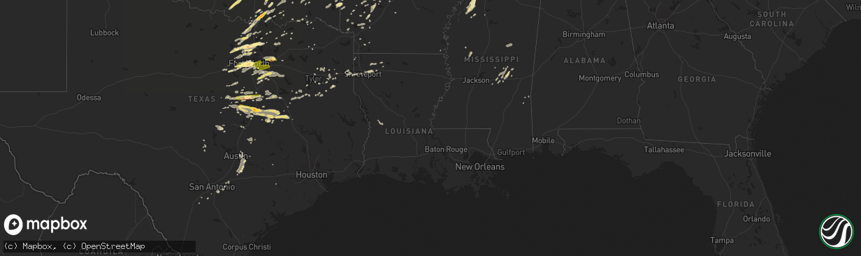 Hail map in Louisiana on October 2, 2014