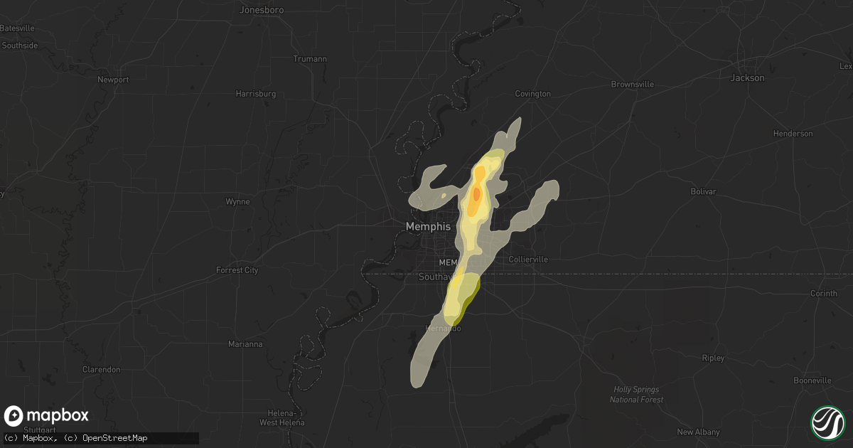 Hail map in Memphis, TN on October 2, 2014