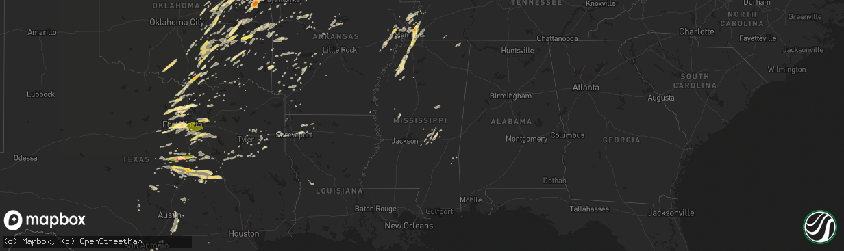 Hail map in Mississippi on October 2, 2014