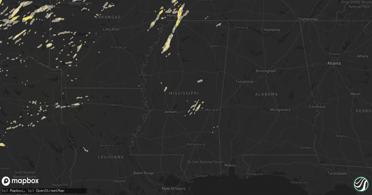 Hail map in Mississippi on October 2, 2014