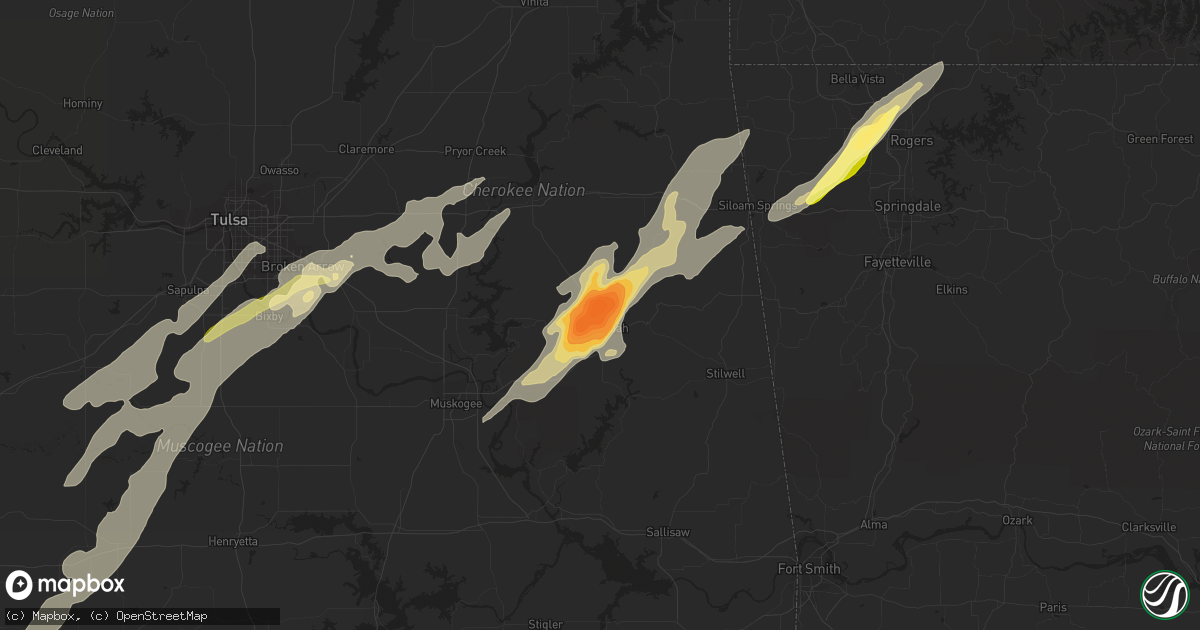Hail map in Tahlequah, OK on October 2, 2014
